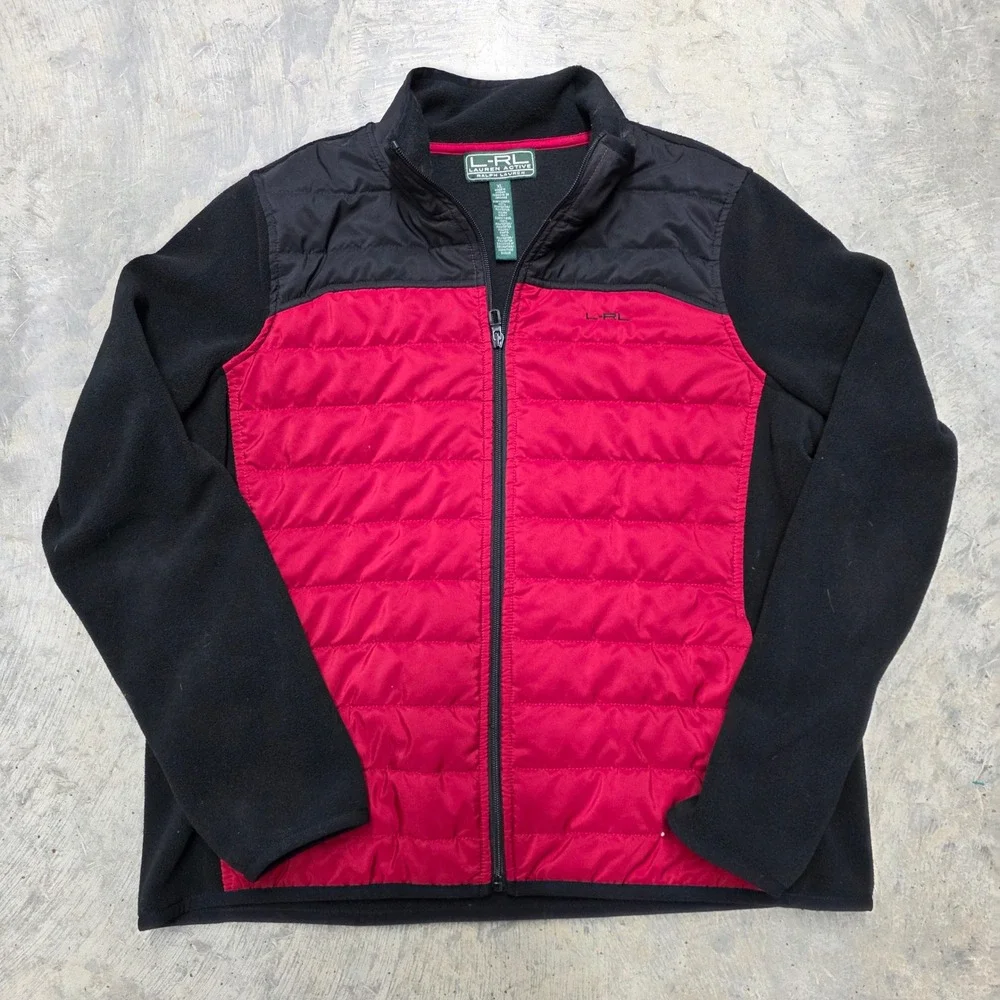 VTG‎ LRL Lauren Active Ralph Lauren Womens Fleece Puffer Jacket Red Black XL